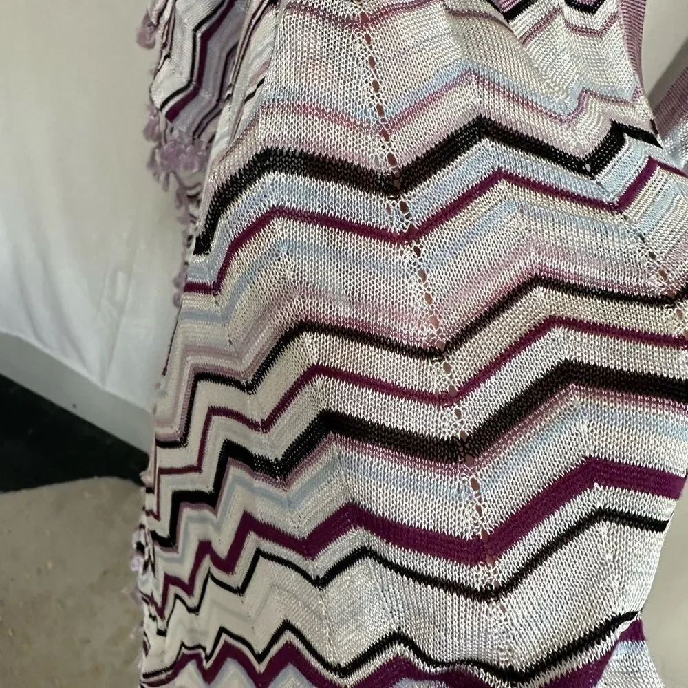 White House Black Market purple petite chevron sweater cardigan tassels hem XS/S